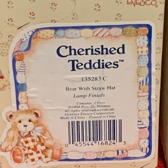 Cherished Teddies - Pair of Bears with Straw Hats - Lamp Finials - Picture 6 of 7